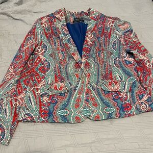 Jones New York Red & Teal Paisley Blazer